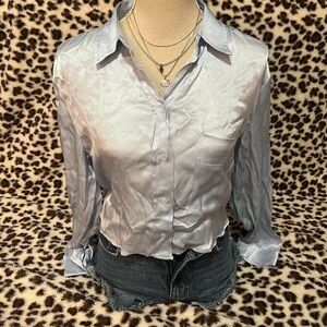ZARA Blue Satin Collared Shirt, Womens Small